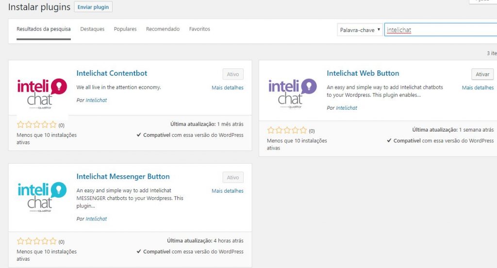 Plugins do intelichat no wordpress