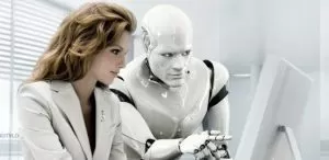 Robô e ser humano trabalhando juntos